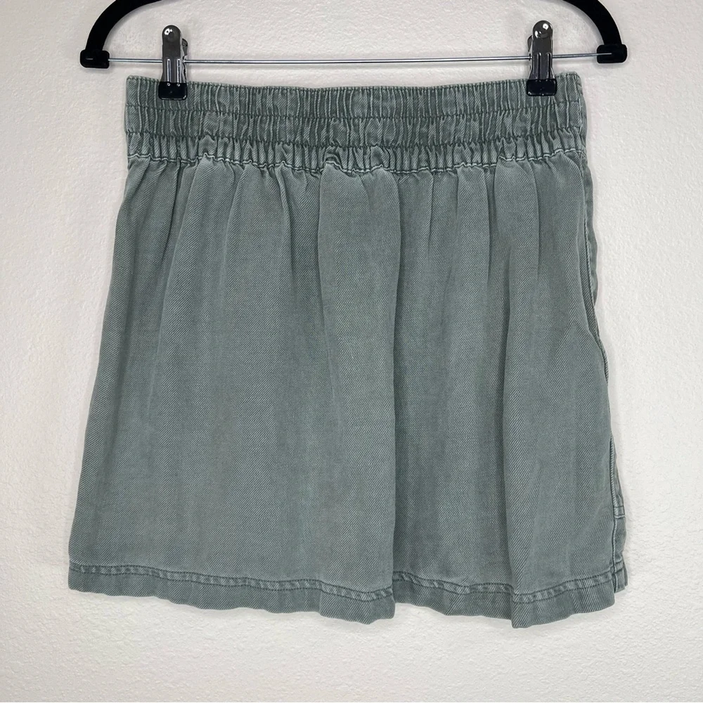 Aerie Washed Olive Green Linen & Lyocell Button Front Mini Skirt Sz S - Picture 10 of 13